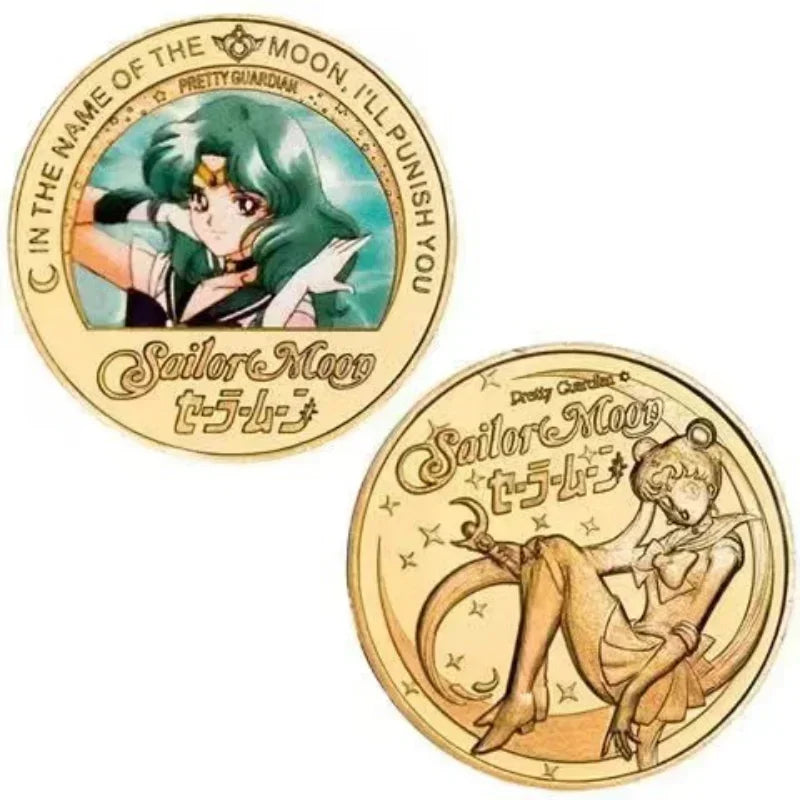 Bandai Sailor Anime Moon Usagi Tsukino Commemorative Coins Anime Peripheral Kawaii Cartoon Gold Lucky Coin Christmas Gift Toys