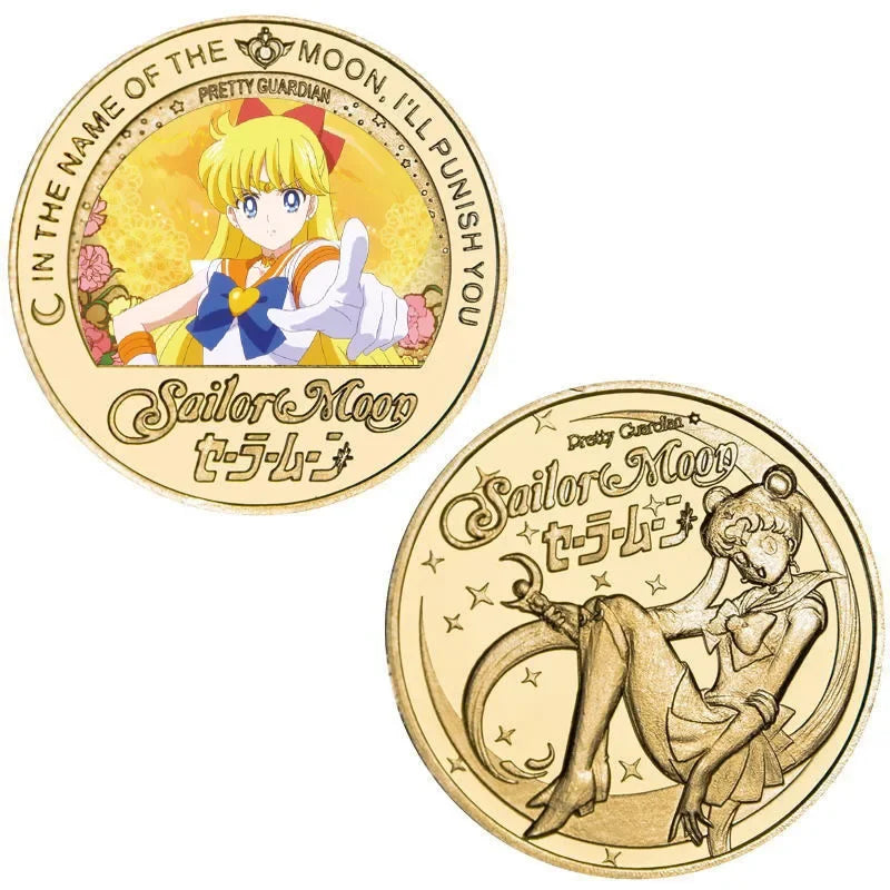 Bandai Sailor Anime Moon Usagi Tsukino Commemorative Coins Anime Peripheral Kawaii Cartoon Gold Lucky Coin Christmas Gift Toys