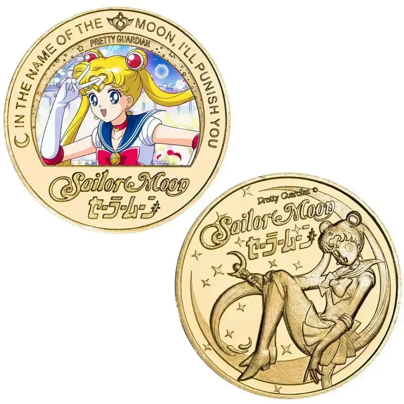 Bandai Sailor Anime Moon Usagi Tsukino Commemorative Coins Anime Peripheral Kawaii Cartoon Gold Lucky Coin Christmas Gift Toys