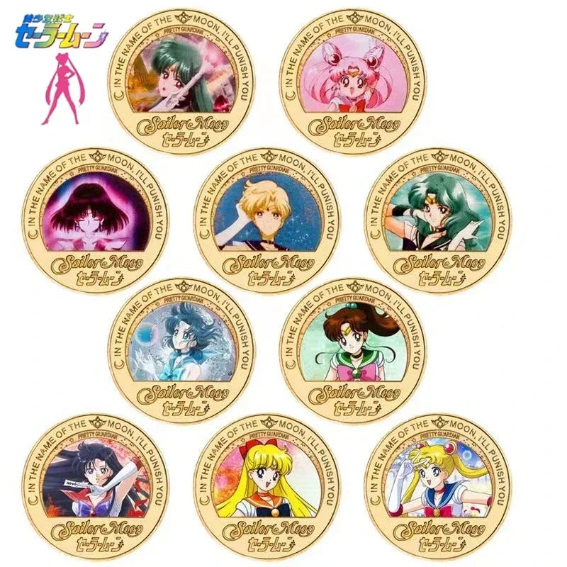 Bandai Sailor Anime Moon Usagi Tsukino Commemorative Coins Anime Peripheral Kawaii Cartoon Gold Lucky Coin Christmas Gift Toys