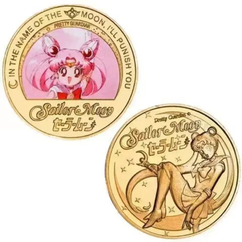 Bandai Sailor Anime Moon Usagi Tsukino Commemorative Coins Anime Peripheral Kawaii Cartoon Gold Lucky Coin Christmas Gift Toys