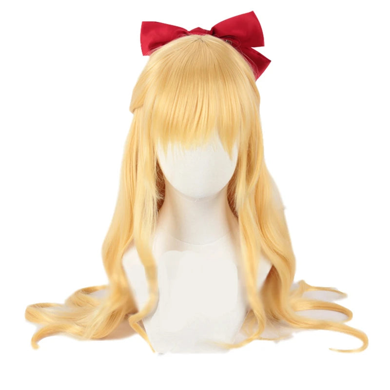 Sailor Venus Cosplay Wigs Sailor Minako Aino Long Blonde Loose Wave Heat Resistant Synthetic Hair Wigs + a wig cap