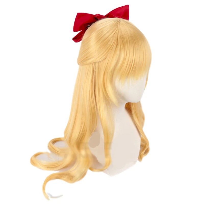 Sailor Venus Cosplay Wigs Sailor Minako Aino Long Blonde Loose Wave Heat Resistant Synthetic Hair Wigs + a wig cap