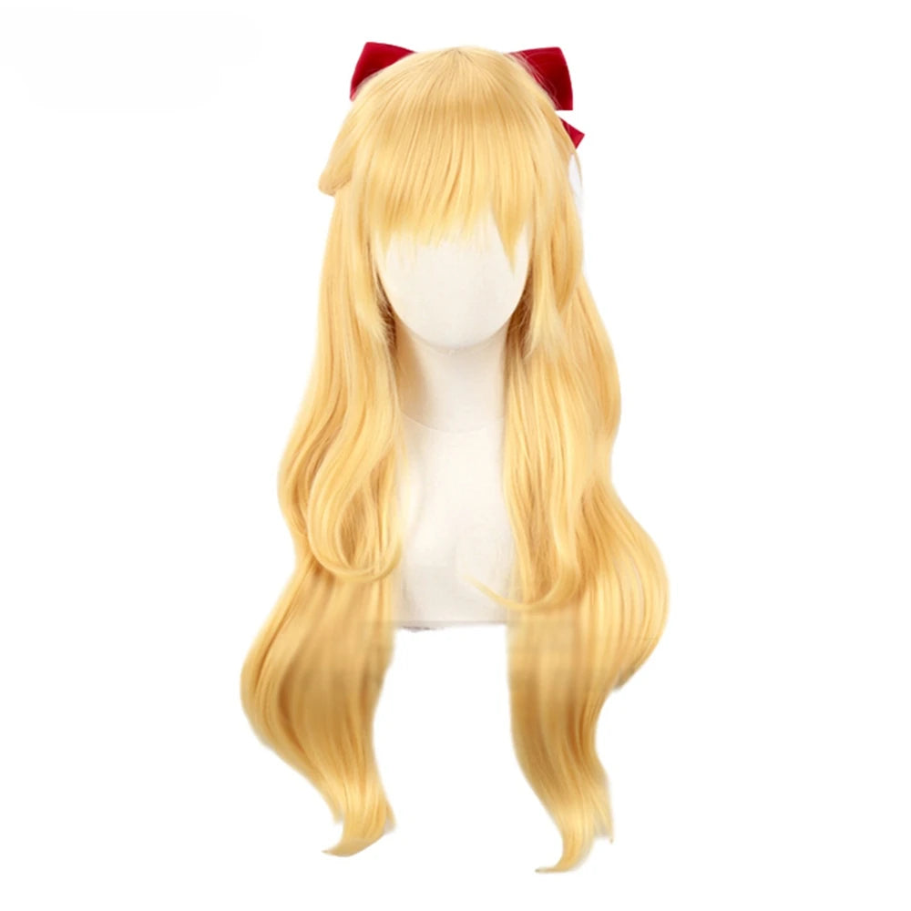 Sailor Venus Cosplay Wigs Sailor Minako Aino Long Blonde Loose Wave Heat Resistant Synthetic Hair Wigs + a wig cap