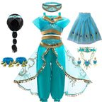 Jasmine Princess Cosplay Costume Girl Jasmine Sets Cartoon Children Birthday Party Gift Halloween Fantasy Outfits