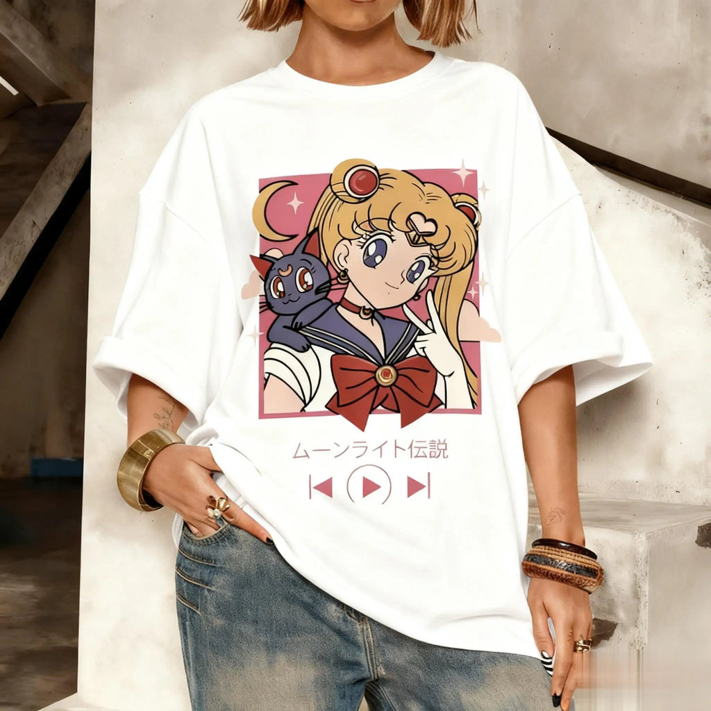 2026 New Year's New Street Wear Kawaii Sailor Moon Pattern T-shirt Men's and Women's Printed Summer Fashion Y2k Clothing
