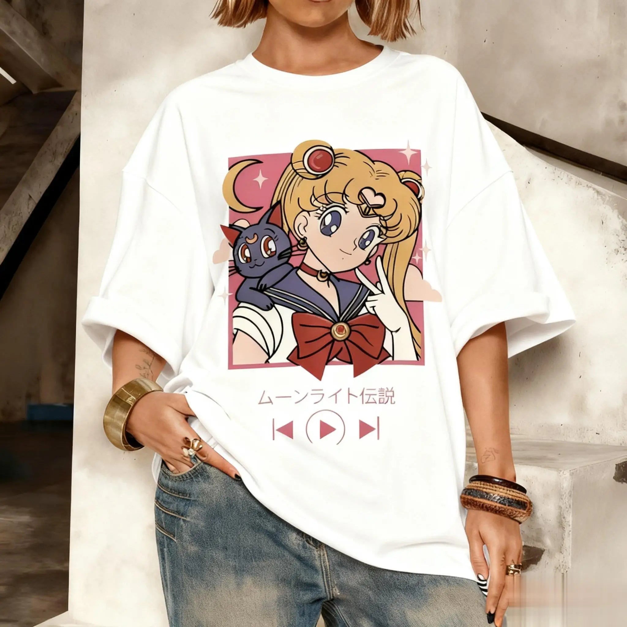 2026 New Year's New Street Wear Kawaii Sailor Moon Pattern T-shirt Men's and Women's Printed Summer Fashion Y2k Clothing