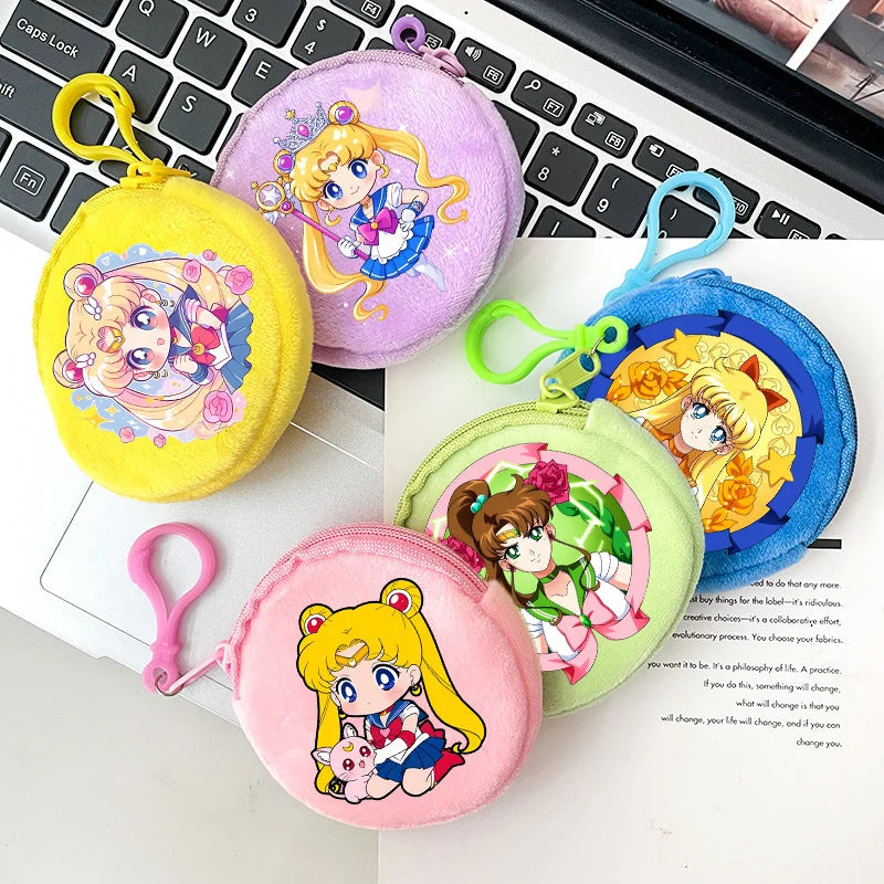 Sailors Moon Zipper Purses Small Bags Portable Coin Pouch Anime Children Round Wallet Cartoon Mini Storage Keychain Bag Kid Gift