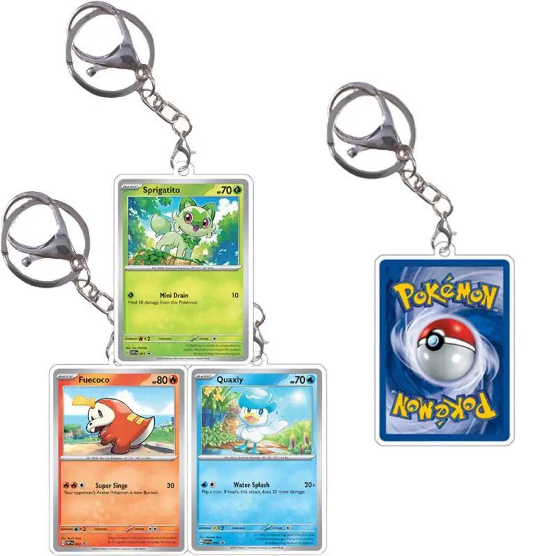 Pokemon Acrylic Small Cards Quaxly Fuecoco Sprigatito Double Sided Pendant Game Props Anime Characters Keychain Game Props Toys