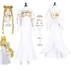 Princess Serenity Tsukino Usagi Cosplay Costume White Long Woman Dress Big Bow Halloween Party Girl Outfit