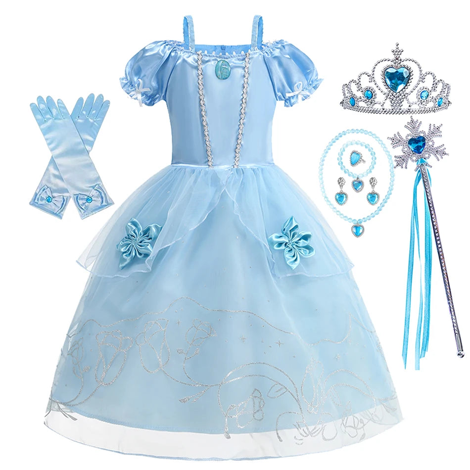 Girl Cinderella Dress Up Floral Children Party Princess Costume Kids Halloween Carnival Outfit Kids Clothes