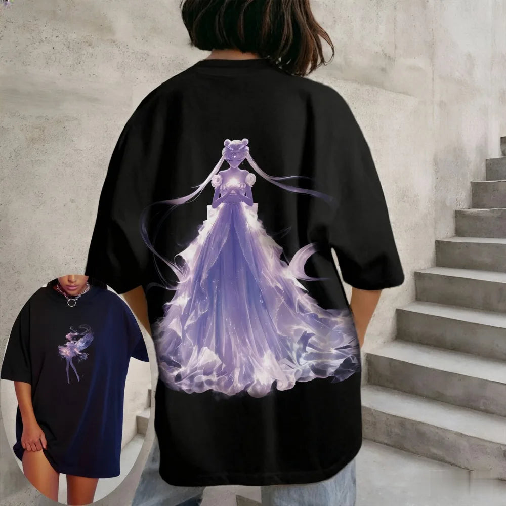 Sailor Moon Loose Women's Parent-child Fashion Short-sleeved T-shirt for Spring Summer Oversized Comfortable Casual Outdoor Top