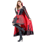 Witch Red Lace Long Sleeve Dress Women's Medieval Retro Vampire Demon Queen Cosplay Costume Holiday Party Performance Clothes
