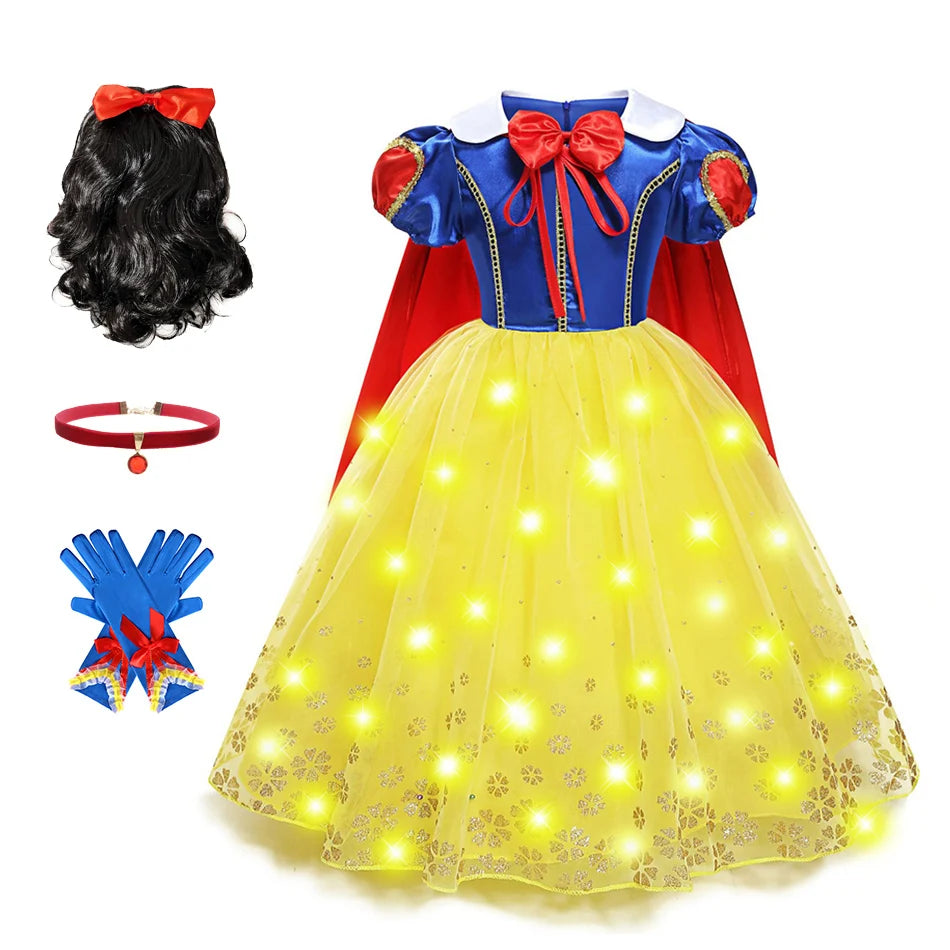 Snow White Costume for Girls Short Sleeve Dress with Cape Tulle Dress Princess Birthday Party Gown