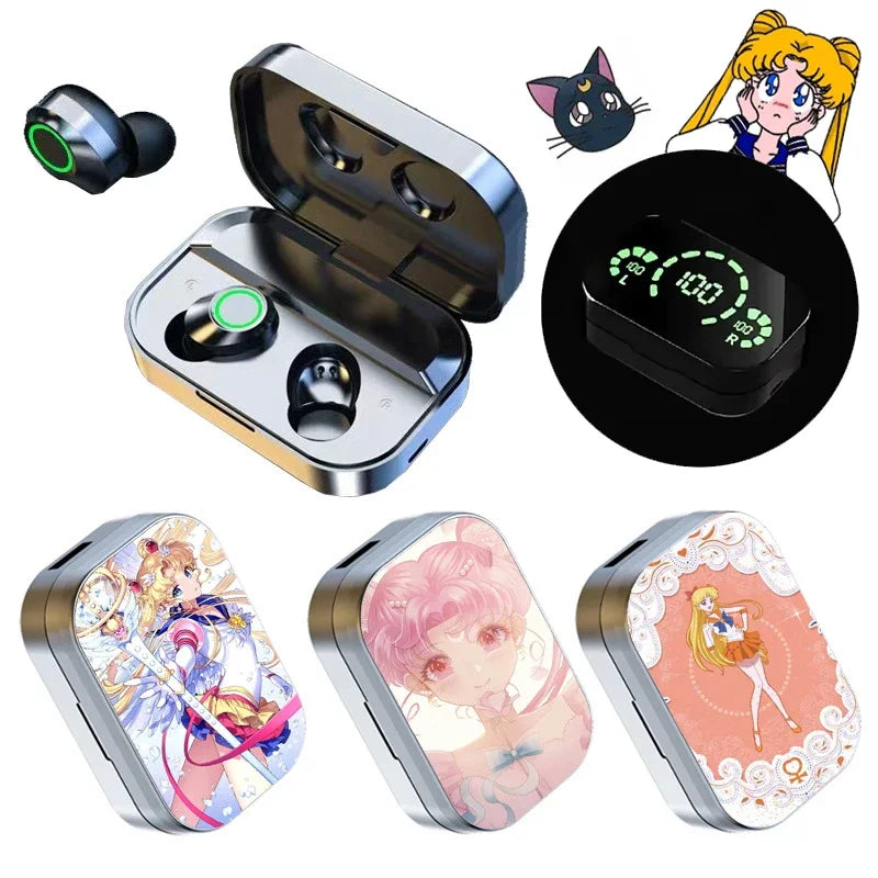 Sailor Moon Anime Wireless Bluetooth Headset Binaural Small In Ear Buds Sports Stereo Bass TWS Earbuds Sports Earbuds for Phone