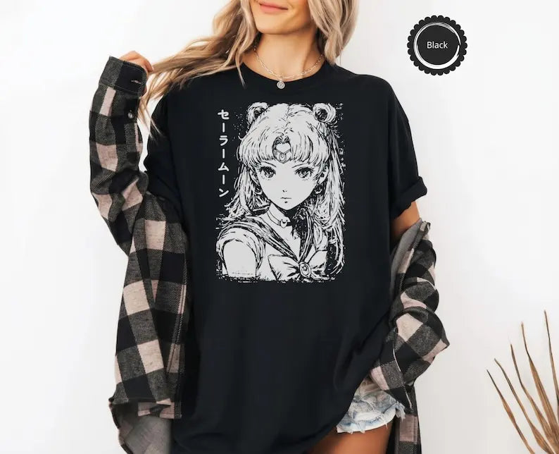 Anime "Sailor Moon" Retro Pattern Summer Cotton T-shirt for Both Men and Women, Street Casual Trendy Short-sleeved Design