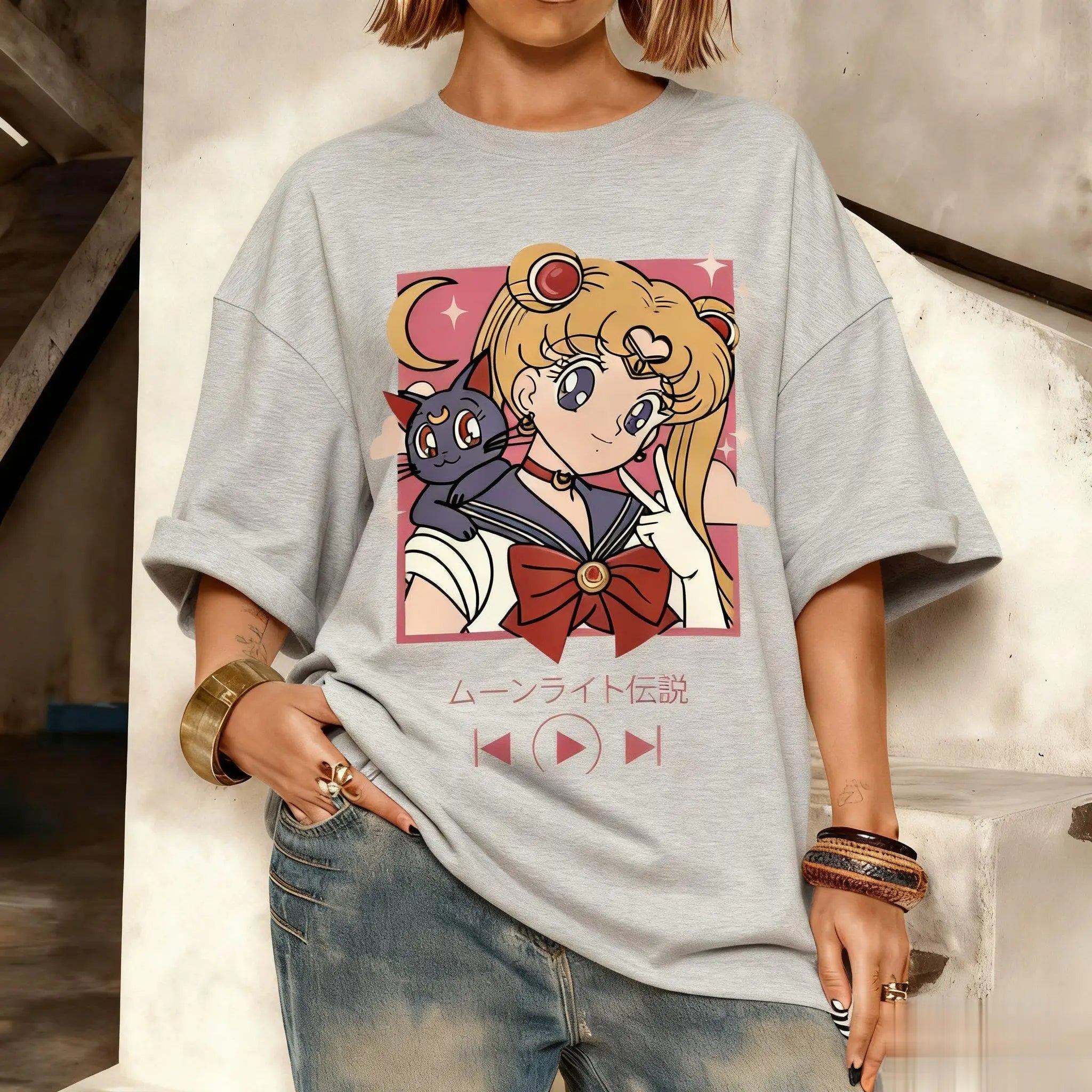 2026 New Year's New Street Wear Kawaii Sailor Moon Pattern T-shirt Men's and Women's Printed Summer Fashion Y2k Clothing