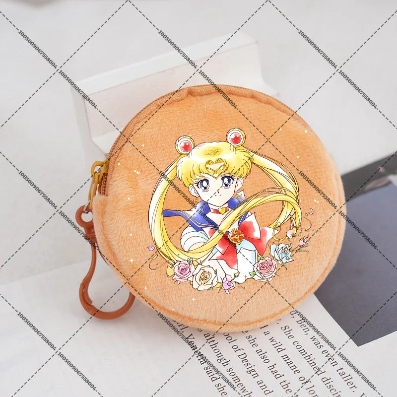Sailors Moon Zipper Purses Small Bags Portable Coin Pouch Anime Children Round Wallet Cartoon Mini Storage Keychain Bag Kid Gift