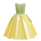 Tiana Costume Girls Cosplay Princess Dress Up Children Carnival Party Vestidos Kids Green Sleeveless Elegant Dresses