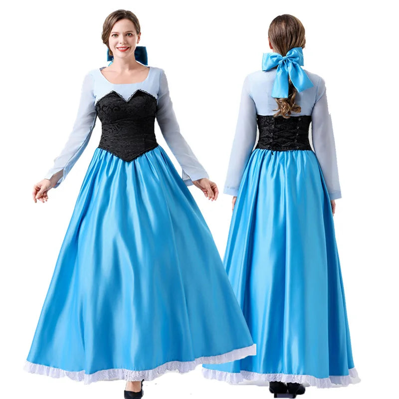 Halloween Adult Costume Ariel Princess COS Mermaid Princess Blue Dress Costume Party Performance Clothing for Women
