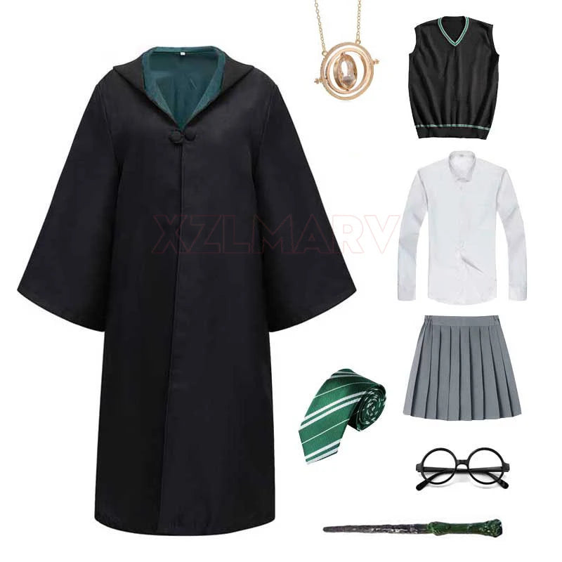 Adult Girls Hogwarts Cosplay Magic School Robes Cloak Slytherin Halloween Cape Boys Costume Women Men Uniform Scarf Tie Gifts