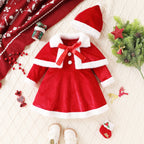 Christmas Baby Clothes Kids Santa Claus Costume Girls Long Sleeve Red Dresses with Cape Toddler Girl Dress Infant Winter Outwear