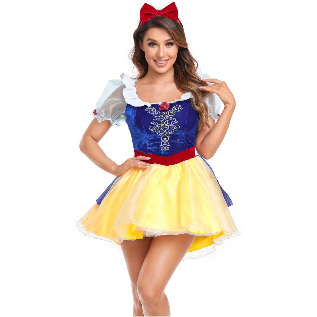 Classic Carnival Party Halloween White Snow Costume Women Adult  Fairy Tale Princess Clubwear Cosplay Costumes Fancy Dress