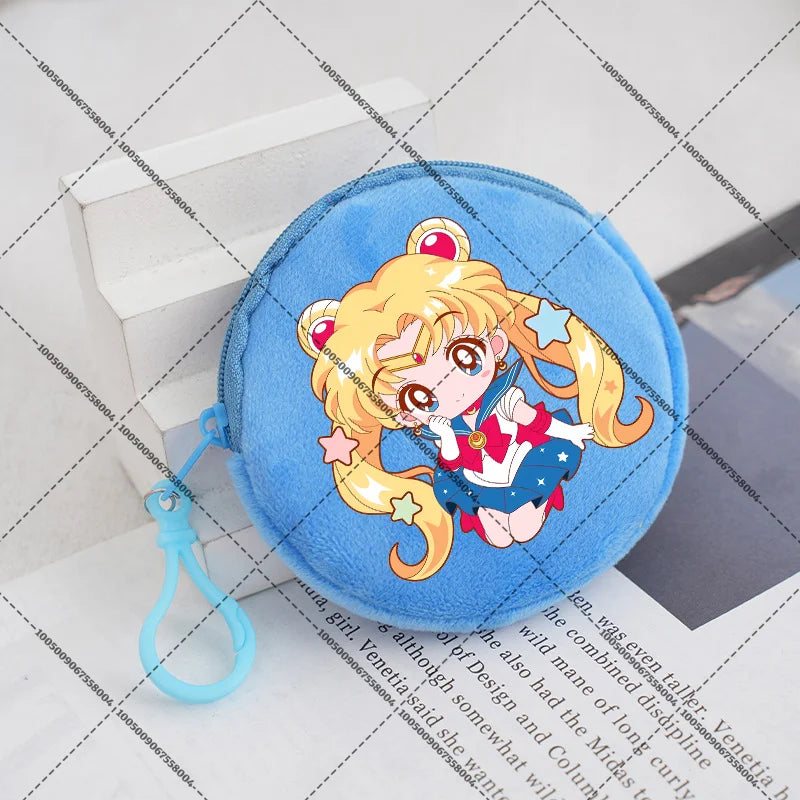 Sailors Moon Zipper Purses Small Bags Portable Coin Pouch Anime Children Round Wallet Cartoon Mini Storage Keychain Bag Kid Gift