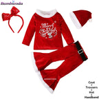 2025 Christmas Santa Claus Outfit Newborn Clothing Sets Winter Fleece Tops+Pants+Hats Baby Girls Clothes Costume Xmas