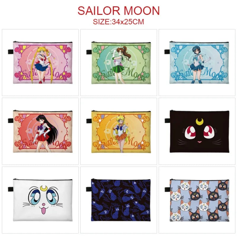 Sailor Moon File Bag - Cartoon and Anime Full-Color Document Bag, Zippered Test Paper Stationery Storage Bag