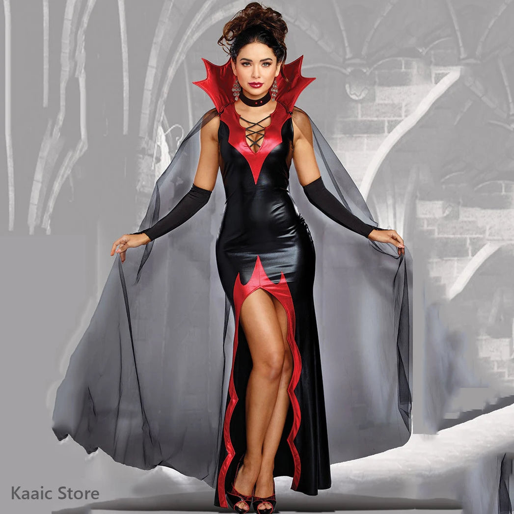 Cosplay Witch Dress Cloak Women Patent Leather Prom Magic Vampire Female Costumes Role Playing Halloween Costume