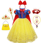 Snow White Costume for Girls Short Sleeve Dress with Cape Tulle Dress Princess Birthday Party Gown