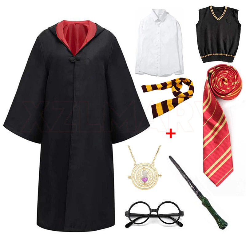 Adult Girls Hogwarts Cosplay Magic School Robes Cloak Slytherin Halloween Cape Boys Costume Women Men Uniform Scarf Tie Gifts
