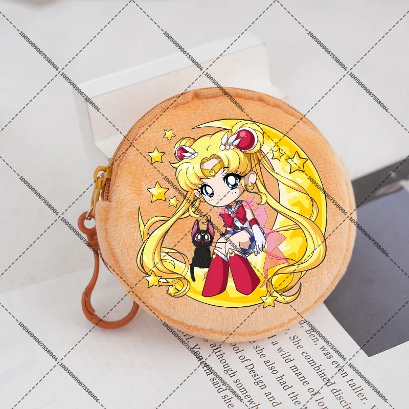 Sailors Moon Zipper Purses Small Bags Portable Coin Pouch Anime Children Round Wallet Cartoon Mini Storage Keychain Bag Kid Gift