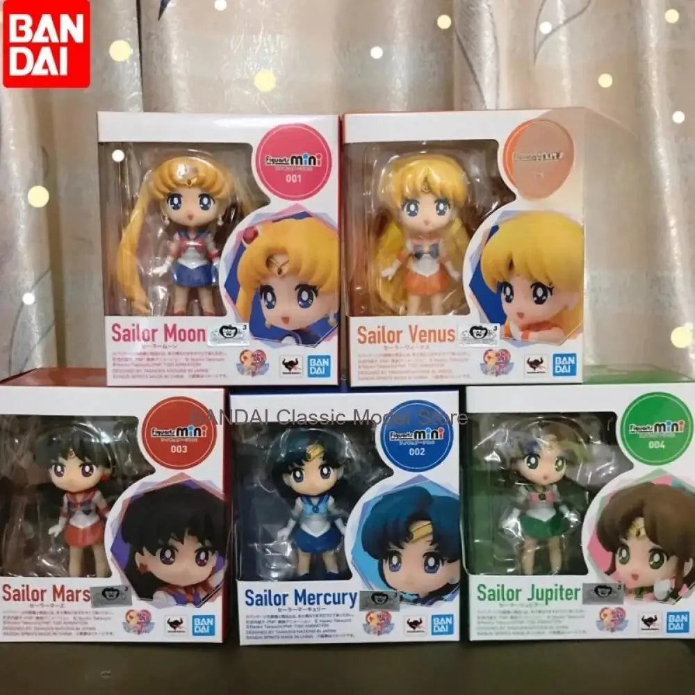 Bandai Original Sailor Moon Anime Figuarts Mini 9cm Sailor Mars Sailor Venus Action Figure Toys For Adult Gift Collectible Model