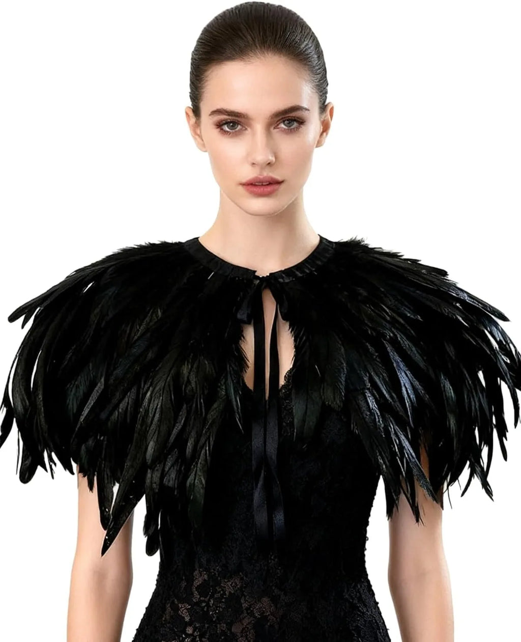 Witch's genuine feather shawl cloak with lace collar, suitable for all kinds of festival activities, witch costume.