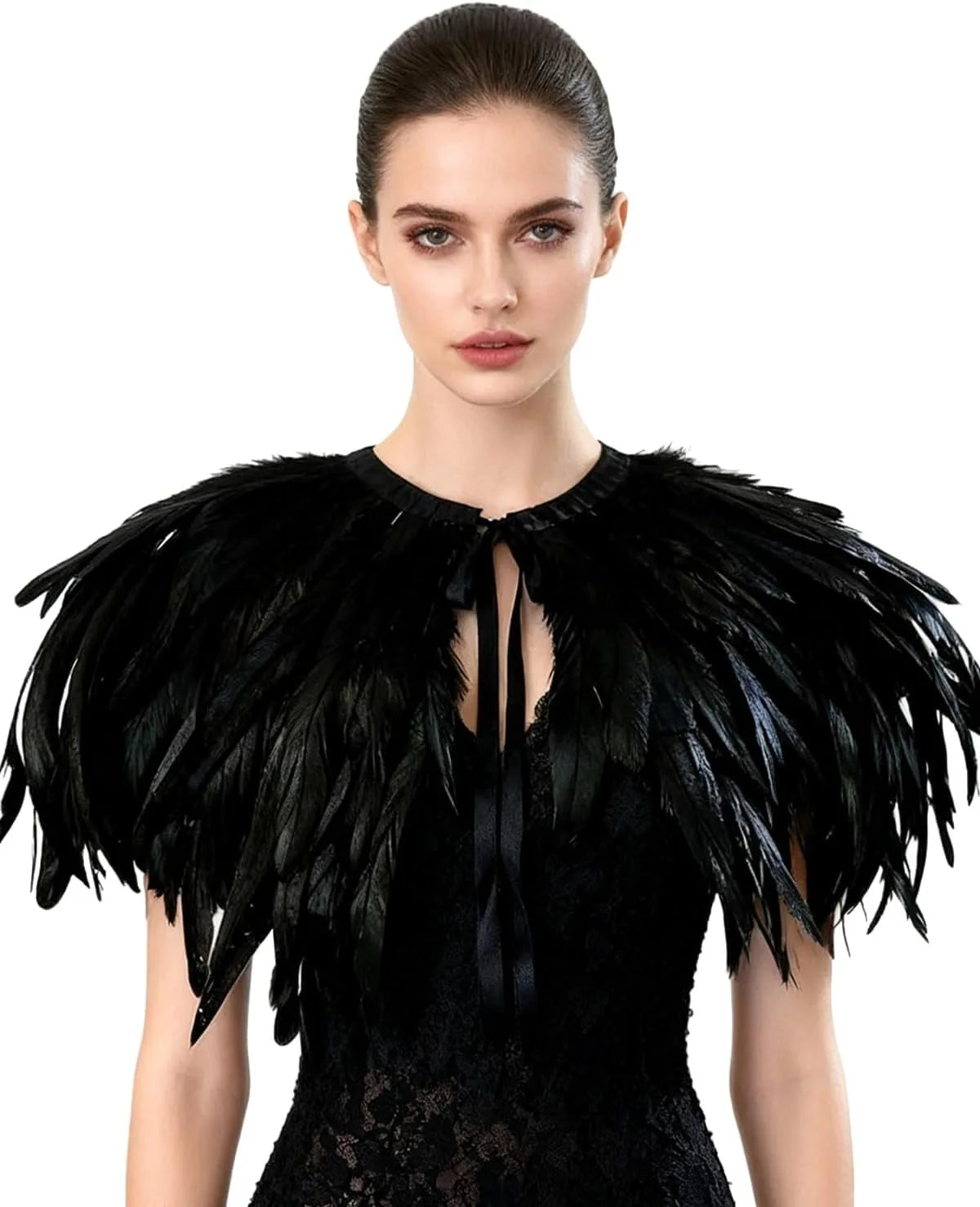 Witch's genuine feather shawl cloak with lace collar, suitable for all kinds of festival activities, witch costume.
