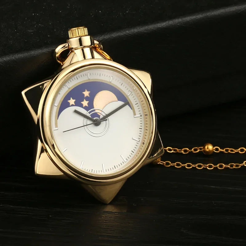 Anime Sailor Moon Neck lace Crystal Star Pocket Watch Pendant Neck lace for Students Collection Girls Birthday Gift Toys