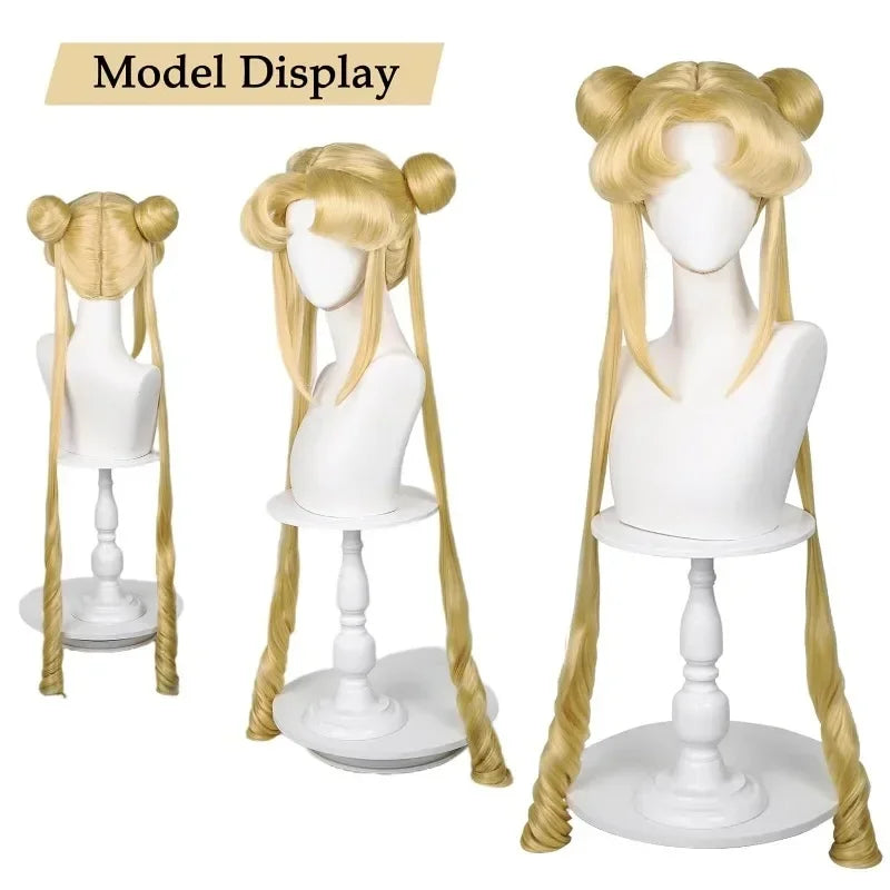 HN8 Sailor Moon Tsukino Usagi Long Curly Blonde Ponytails Wig with 2 Pongtails with Wig Cap for Halloween Costume Party8…Gf