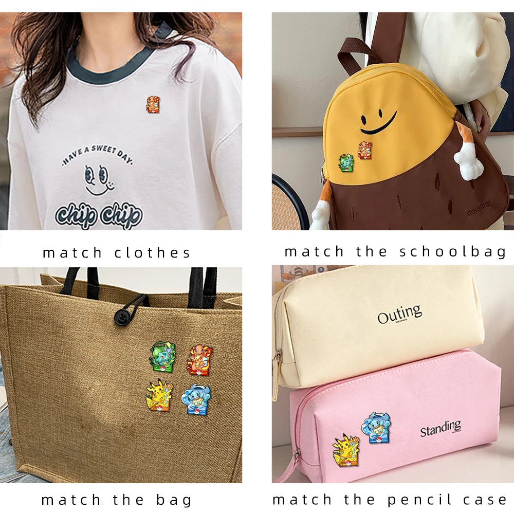 4pcs Cartoon Charmander Enamel Pins Metal Brooches Lapel Badges for Backpack Clothes Jewelry Accessory Gift for Friends