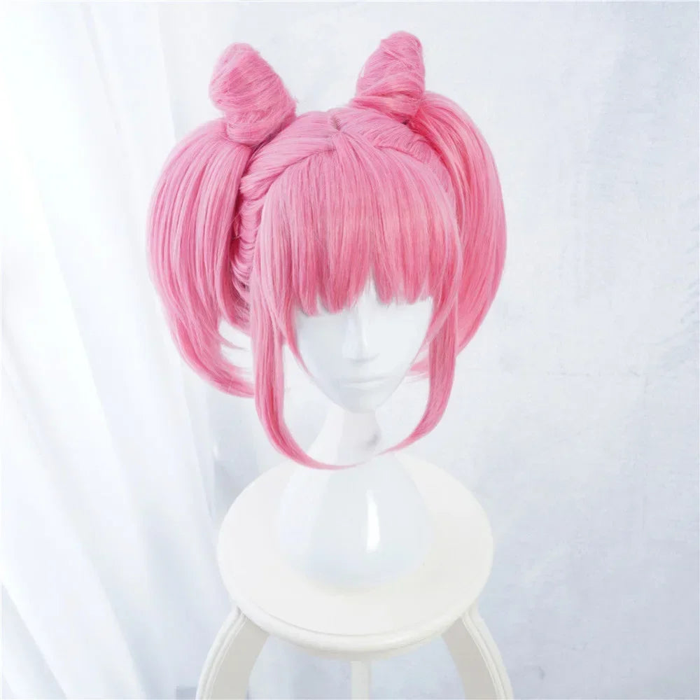 New chibi moon Cosplay Wigs Pink Chibiusa Wigs Heat Resistant Synthetic Hair Perucas Cosplay Wig + Wig Cap