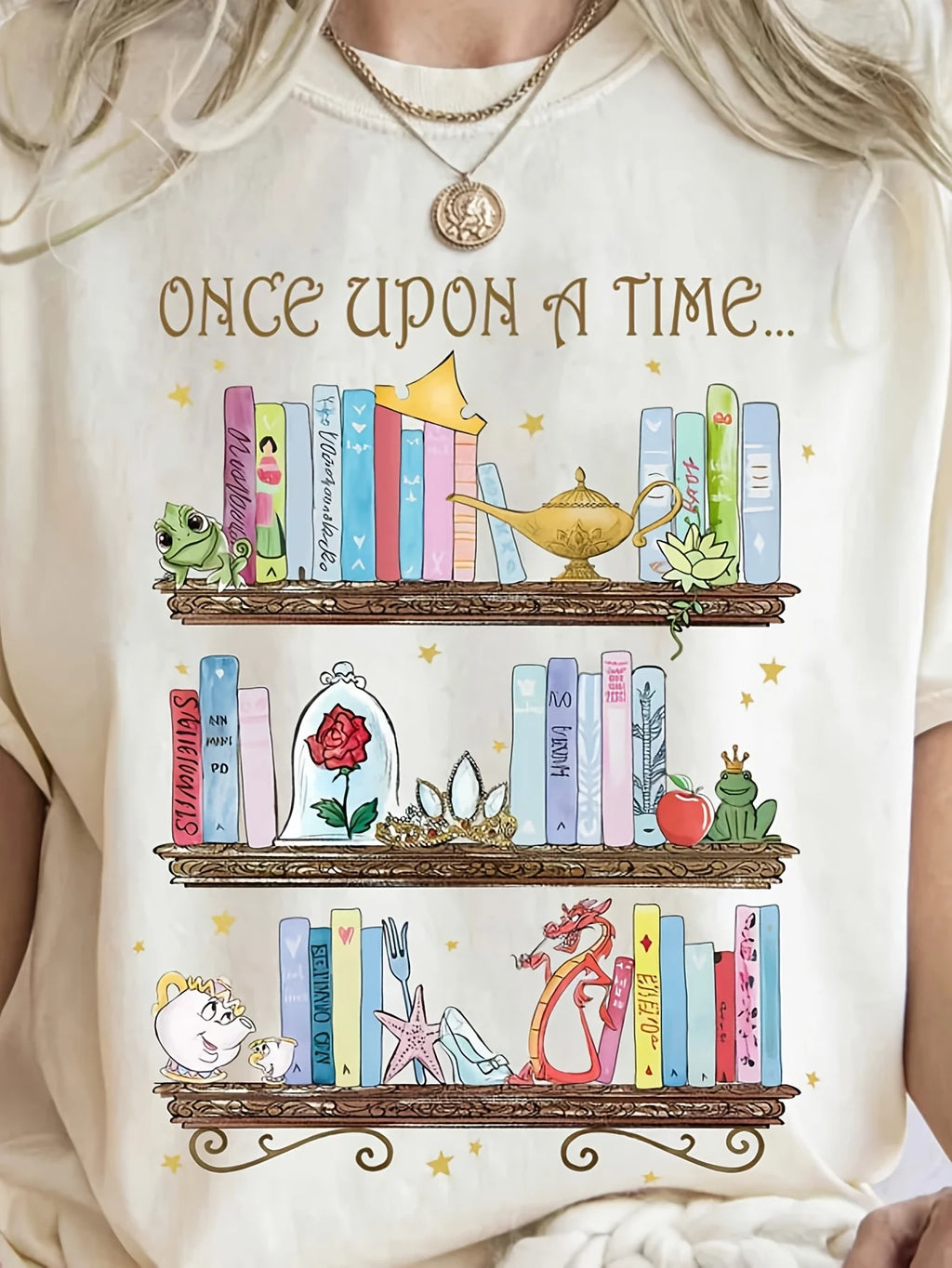 Disney Princess Bookshelf T-shirts for Men and Women - Fairy Tale Shirts From A Long Time Ago Comfortable Skin-friendly Cotton