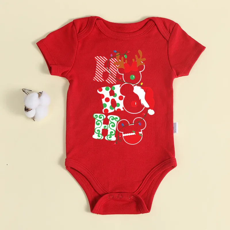 Christmas Newborn Baby Red Romper 100% Cotton Baby Mickey Print Infant Outfit Baby Girls Boys Bodysuit Disney Clothes Xmas Gift