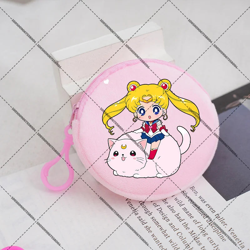 Sailors Moon Zipper Purses Small Bags Portable Coin Pouch Anime Children Round Wallet Cartoon Mini Storage Keychain Bag Kid Gift