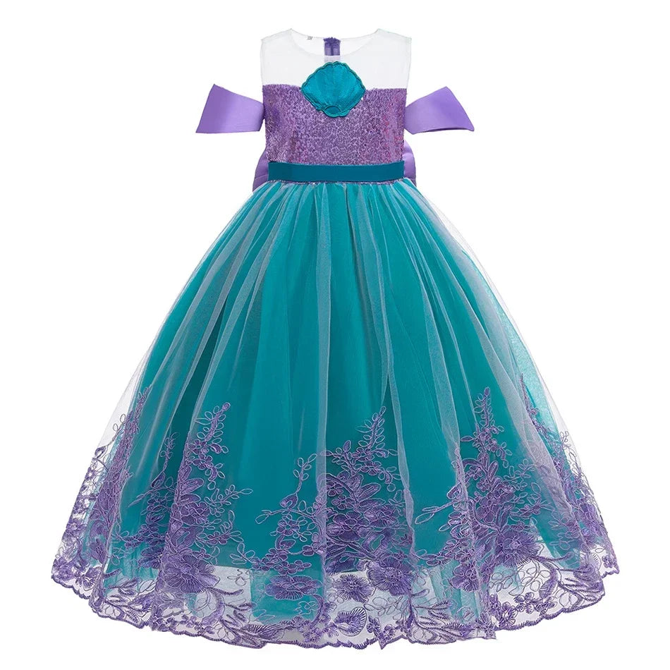 Cute Girl Princess Little Mermaid Ariel Dress Kids Cosplay Costume Children Halloween Birthday Party Clothes Summer Dress Girl