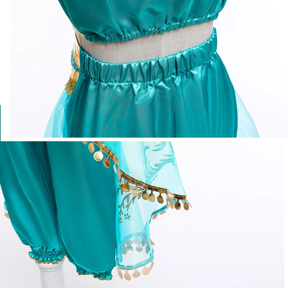 Jasmine Princess Cosplay Costume Girl Jasmine Sets Cartoon Children Birthday Party Gift Halloween Fantasy Outfits