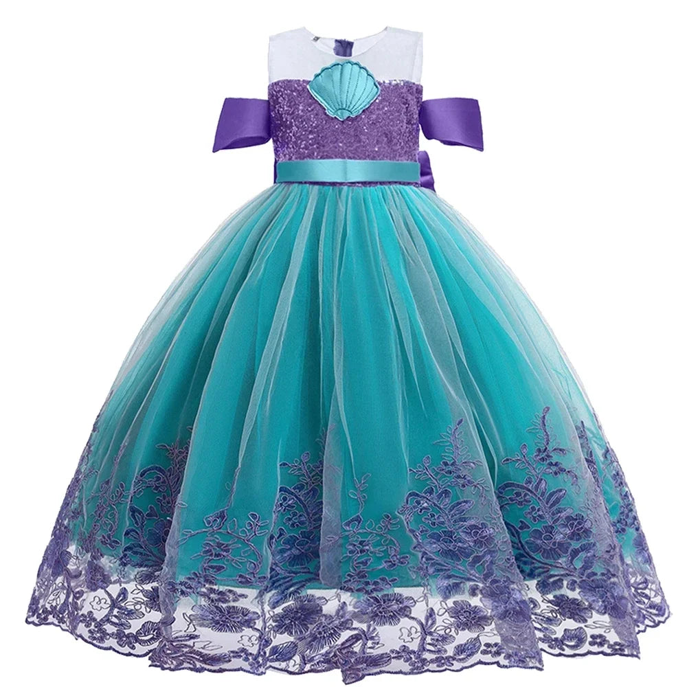 Cute Girl Princess Little Mermaid Ariel Dress Kids Cosplay Costume Children Halloween Birthday Party Clothes Summer Dress Girl