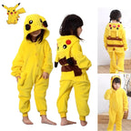Pokemon Pikachu Warm Flannel Homewear Kids Autumn&Winter Soft Onesie Cosplay Animal Hoodie Pajamas Parent-Child Girls Sleepwear