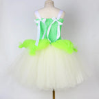 Princess Tiana Costume for Girls 3 Layers Flowers Tulle Tutu Dresses Ball Gown Toddler Kids Halloween Birthday Party Dress Up