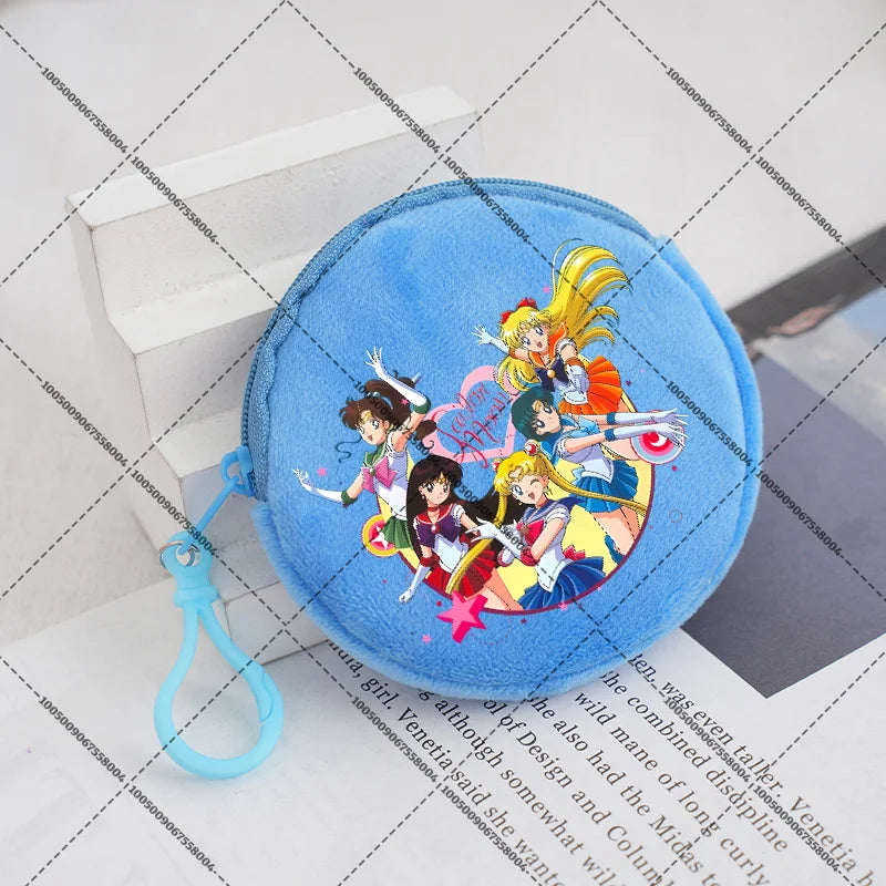 Sailors Moon Zipper Purses Small Bags Portable Coin Pouch Anime Children Round Wallet Cartoon Mini Storage Keychain Bag Kid Gift